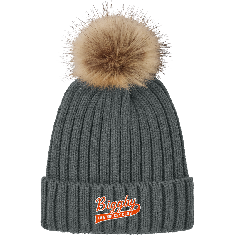 Biggby Coffee AAA Faux Fur Pom Beanie